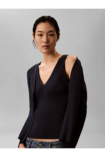 Calvin Klein LS CARDI W TANK RIB, CEF Kadın Siyah Kazak