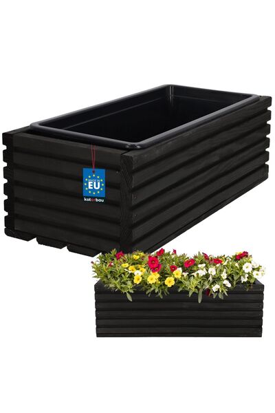 KOTARBAU Jardinieră din lemn pentru terasă cu inserție, neagră, 44 x 20 CM