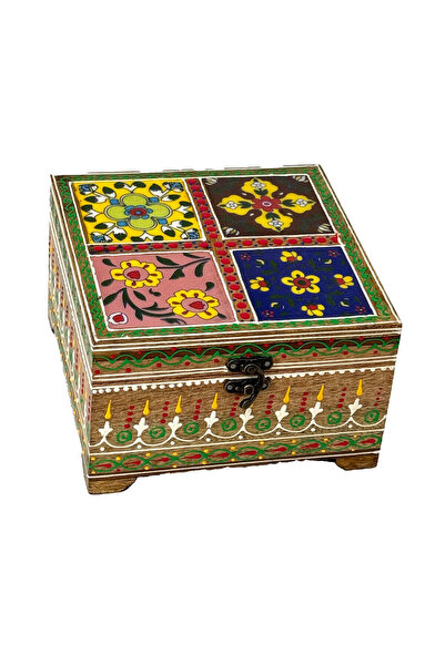 Al Athar Arts Wooden & Ceramic Jewelry Storage Box Handcrafted Rajasthani (wi...