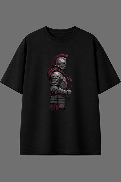 VSRN تي شيرت أسود كبير الحجم بتصميم Rose Warrior مطبوع من الأمام