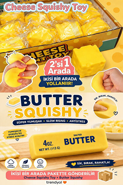 tmtoysandmore Peynir Squishy Cheese Ve Tereyağ Butter Sukuşi 2li Yollanır Str...
