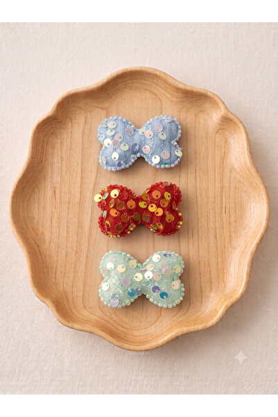 Jeevee Set of 3 Sequined Bow Baby Hair Clips - Special for Babies Without Hai...