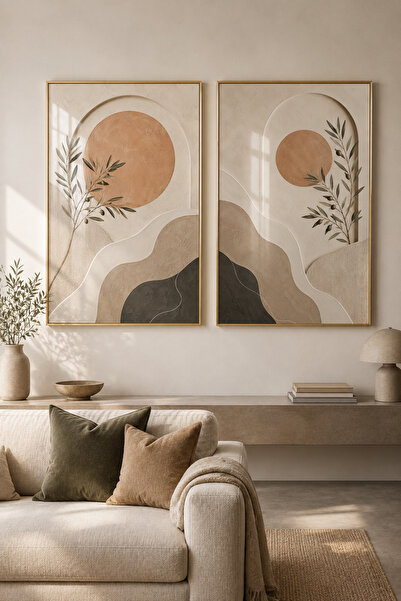 sayetablo Soft Terra - Gerçek Cama Baskı Gold Alüminyum Metal Çerçeveli İkili...