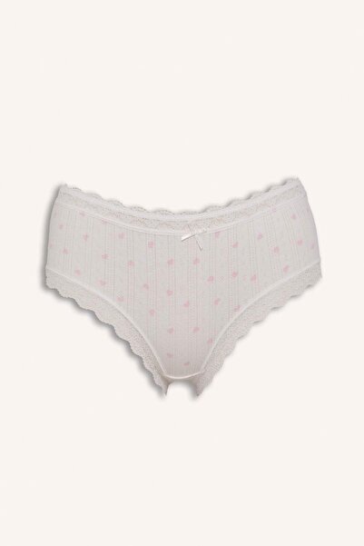 DeFacto Lace Detailed Ribbed Patterned Slip White Panties H7275Ax26Sp