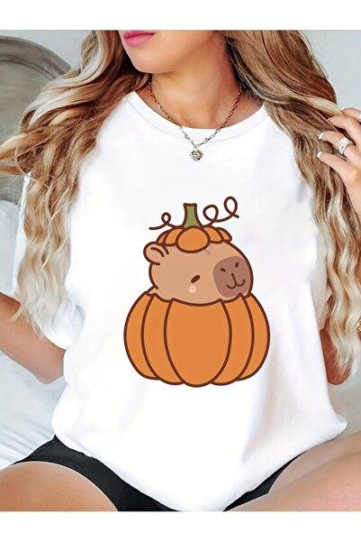 212Wear تي شيرت نسائي من القطن الناعم بتصميم كابيبارا لطيف على شكل يقطينة، قم...