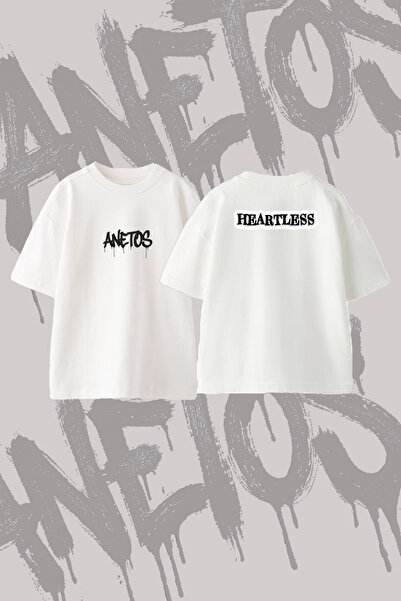 Anetos تي شيرت قطني أبيض كبير الحجم بتصميم Heartless Design مطبوع على الظهر