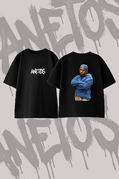 Anetos Kendrick Lamar_22 Design Back Printed Cotton Black Oversize T-Shirt