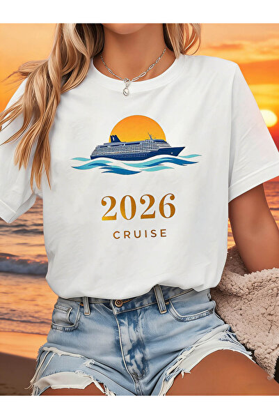 En22 2026 CRUISE Graphic Print Women'S T-shirt | Casual Crew Neck, Medium Str...