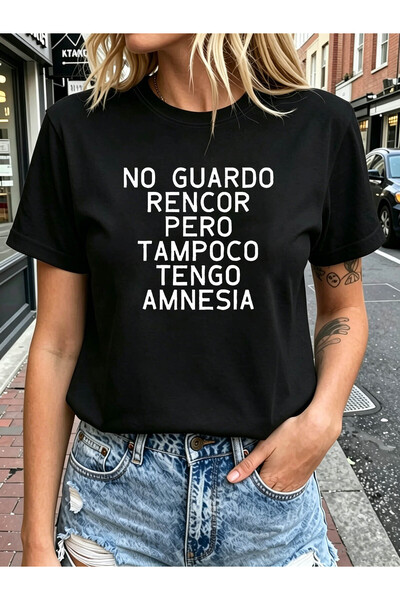 En22 تي شيرت مطبوع عليه نص NO GUARDO RENCOR PERO TAMPOCO TENGO AMNESIA، قميص ...