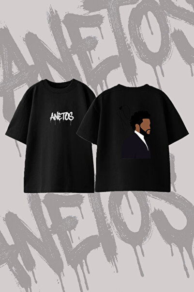 Anetos The Weeknd_7 Design Back Printed Cotton Black Oversize T-Shirt