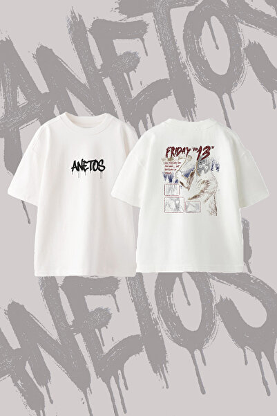 Anetos Friday 13Th Design Back Printed Cotton White Oversize T-Shirt