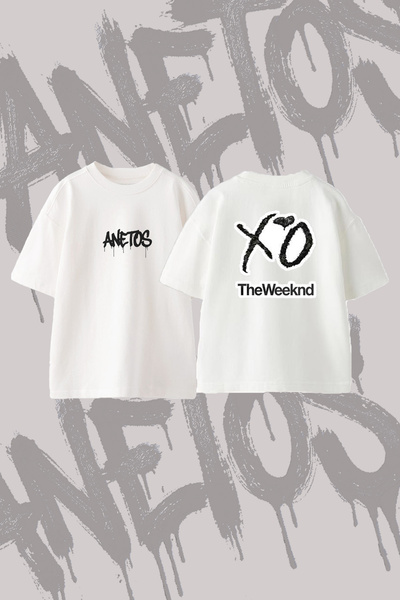 Anetos Theweeknd Xo Design Back Printed Cotton White Oversize T-Shirt