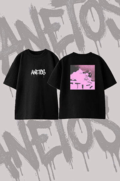 Anetos Yakuza Design Back Printed Cotton Black Oversize T-Shirt