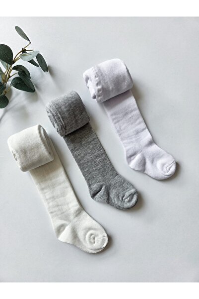 Panfilia Cotton Baby Pantyhose Gray-Cream-White Set of 3 / Girls Boys Unisex ...