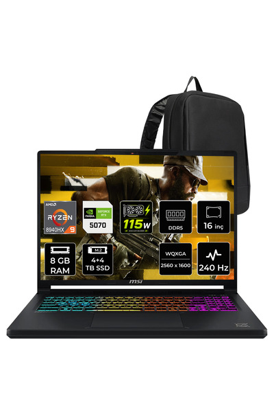 MSI Crosshair A16 HX Ryzen 9 8940HX RTX 5070 8GB 115W 8GB RAM 4TB + 4TB SSD 1...
