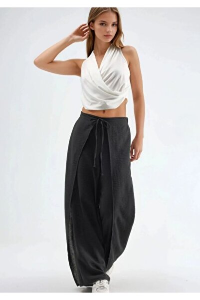MOODAY Lace-Up Waist Detailed Crepe Trousers