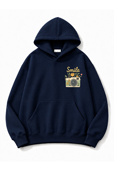 Birdirbir Unısex Çocuk Smile Camera Baskılı Kanguru Cepli Kapşonlu Sweatshirt