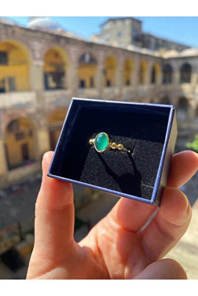 By Atölye Yeşil Akik Gold Gümüş Yüzük