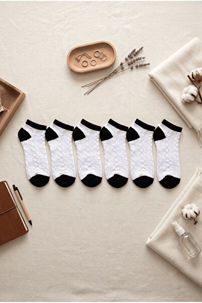 hadiora Set of 6 Black-White Figured Women's Socks - Soft Cotton