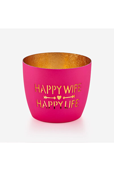 GIFT COMPANY Pembe Demir Happy Wife&Happy Life Mumluk 8X5x10 Cm