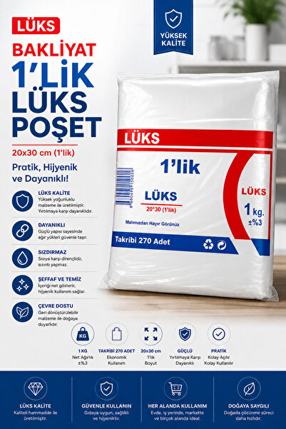 Çetinkaya Plastik Lüks Bakliyat Poşeti 1 Kg 20x30 cm 1'lik Şeffaf 1 Kg Paket