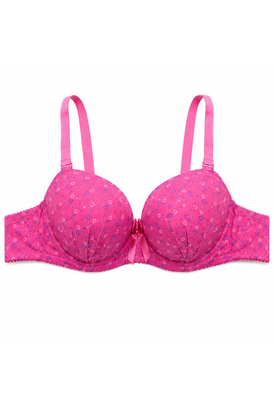 Generic Women's Pink Floral Patterned Bow Detailed Bra