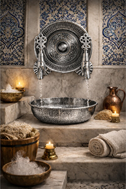 vb vitrinbanyo Kurna Musluğu Hamam Musluğu Hamam Tası Komple Set Krom Renk Pi...