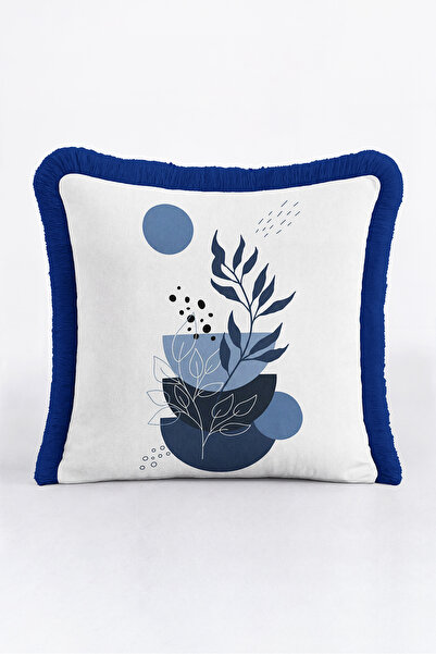 Evimde Bambaşka Fringed Pillowcase with Leaf Geometric Design - Abstract Bota...