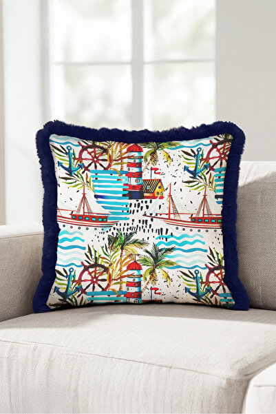 Evimde Bambaşka Sailor Marine Concept Exotic Fringed Pillowcase-Tropical Seas...