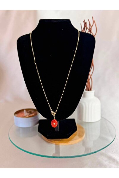 ANKA JEWELLRY Women's Stainless Steel Gold Color Red Natural Stone Looking Pe...