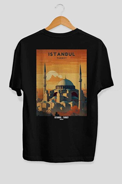 Ankhises Istanbul Turkey 4 Black Oversize Country City Back Printed Unisex T-...