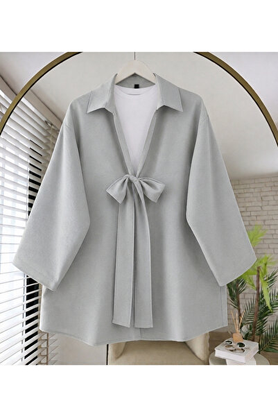 lillia kids Gömlek yakalı önden bağlamalı pamuk şık kimono tunik