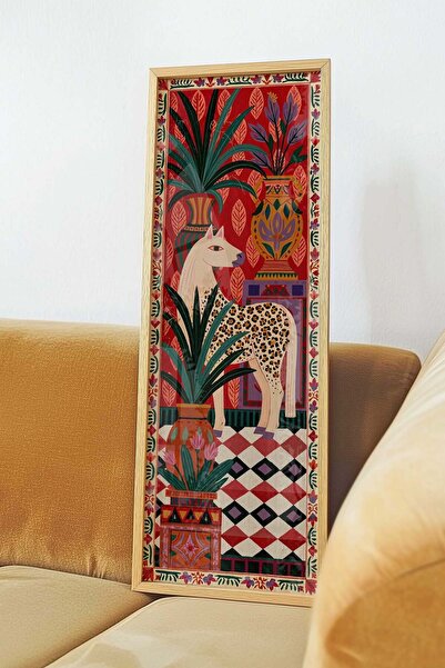 Buka Shops Leopar Desenli At Folk Sanat Tablosu Kırmızı – Etnik Maksimalist D...