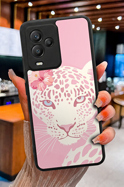 General Mobile GM 24 Pro (G514) Uyumlu Pembe Leopar Çiçeği Desenli Parlak Bas...