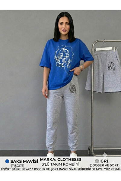 CLOTHES33 TRICOU, PANTALONI DE TRENING, COMBINATIE 3 PIESE, SUBȚIRE, DE VARĂ,...