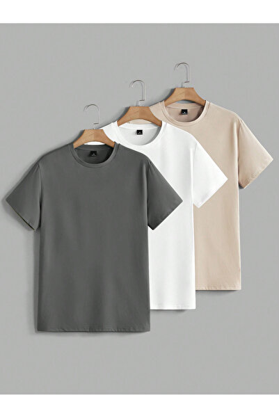 LUMSHİNE Oversize Plain Triple Set Crew Neck T-Shirt