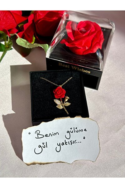 Home Özel Gül Kutulu Kadife Gül Kolye