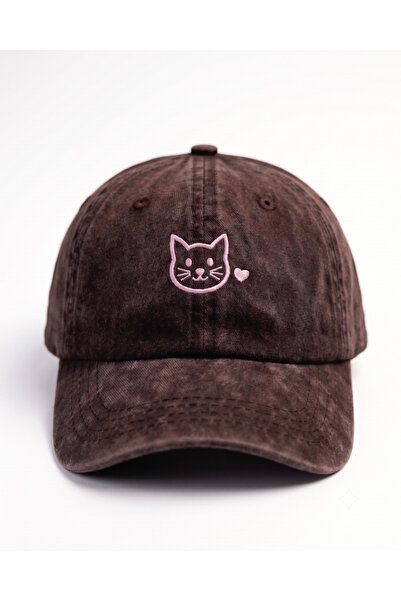 Tresore Minimal Cat Embroidered Hat / Minimal Cat Pink Embroidered Hat Baseba...