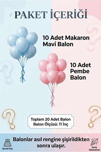 FESTİVALOON Macaron Blue Pink Balloon Set 20-Piece 11 Inch Baby Shower Boy or Girl Birthday Party Decoration Balloons Decor