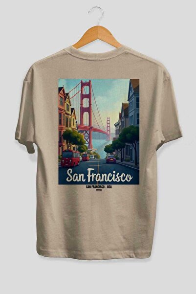 Ankhises Σαν Φρανσίσκο ΗΠΑ Μπεζ Oversize Country City T-shirt με στάμπα στην ...