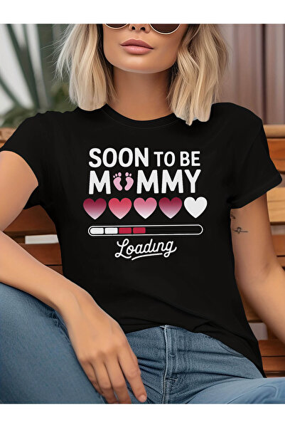 LİNA06 Women's Soon-to-Be Mommy Loading Theme T-Shirt - Heart Progress Bar Gr...