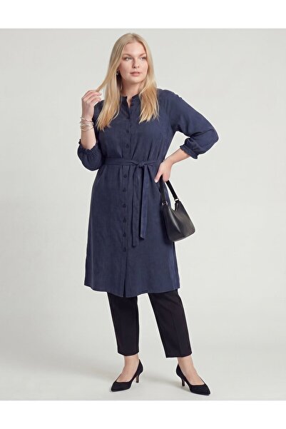 Kayra 100% Lyocell Raglan Sleeve Long Tunic Dark Navy Blue