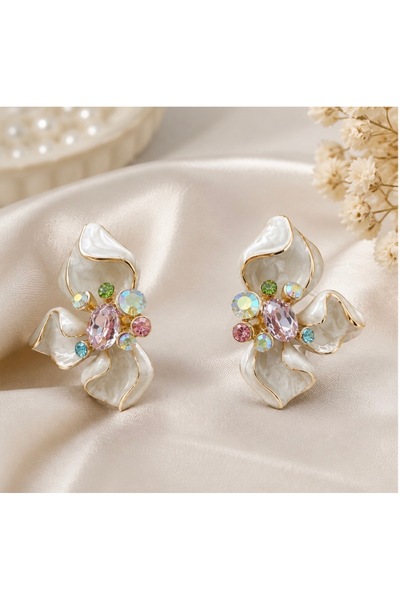DAZLİNGACCESSORY أقراط بتصميم زهور ملونة مزينة بالأحجار الكريمة