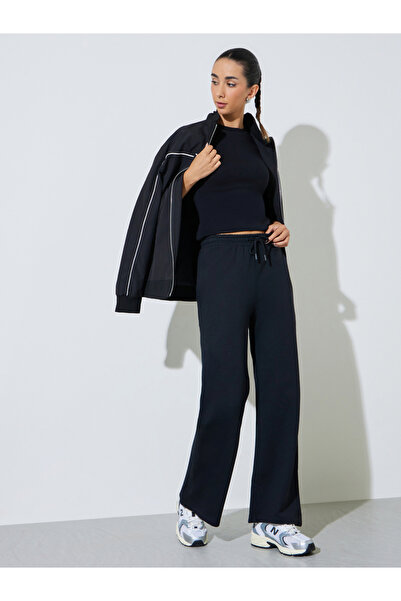 Styli Black Cotton Blend Wide Leg Joggers