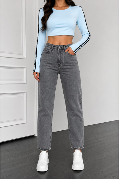 sion jeans Women's Mom Jean Black Smoked Karyıkama High Waist Daily Wear Comf...