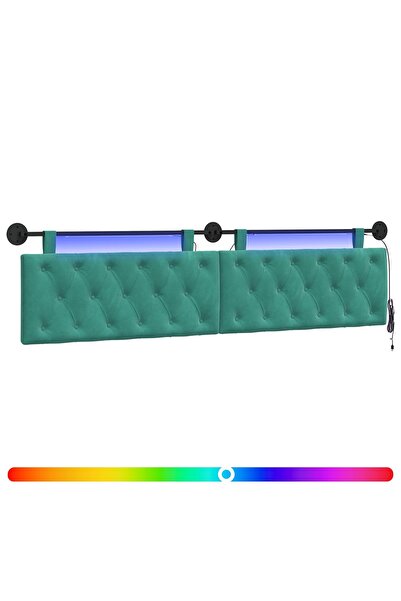 vidaxl Tăblie de pat suspendată Cu lumină LED Turcoaz Catifea