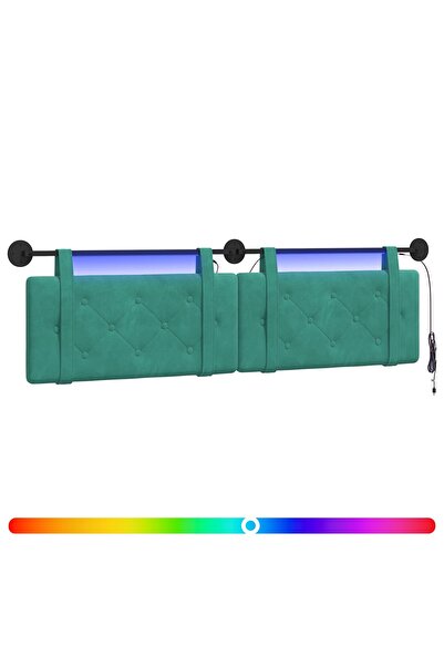 vidaxl Tăblie de pat suspendată Cu lumină LED Turcoaz Catifea