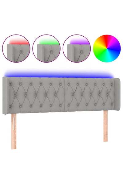 vidaxl Tăblie de pat cu LED, gri deschis, 147x16x78/88 cm, textil