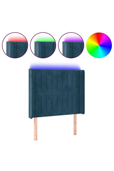 vidaxl Tăblie de pat cu LED, albastru închis, 103x16x118/128cm catifea