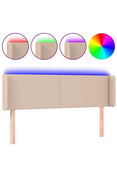 vidaxl Tăblie de pat cu LED cappuccino 147x16x78/88 cm piele ecologică